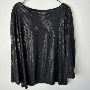 St. John Caviar Boat Neck Black Shimmer Top Womens XL